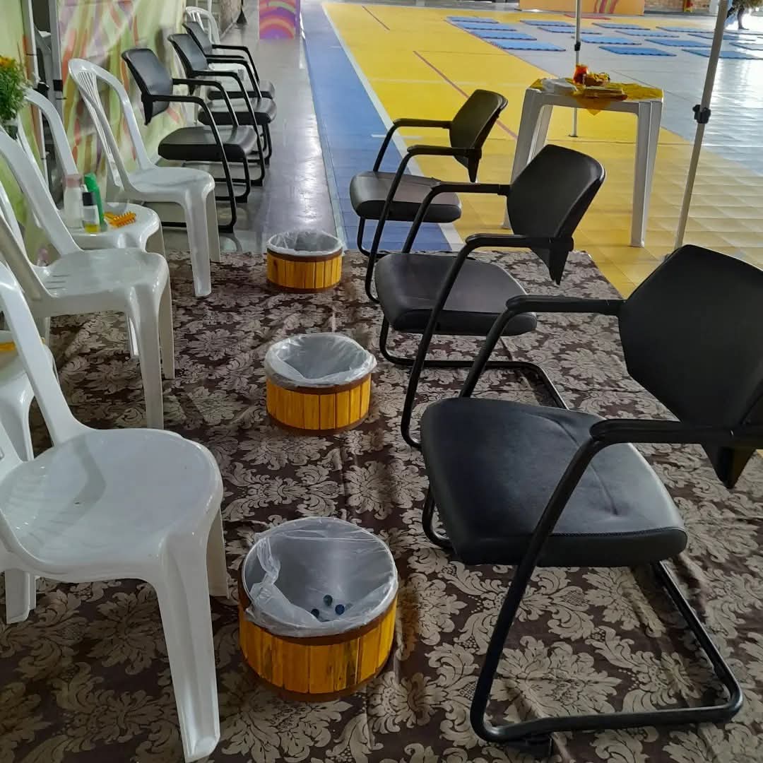 Estrutura montada para sessões de reflexologia podal